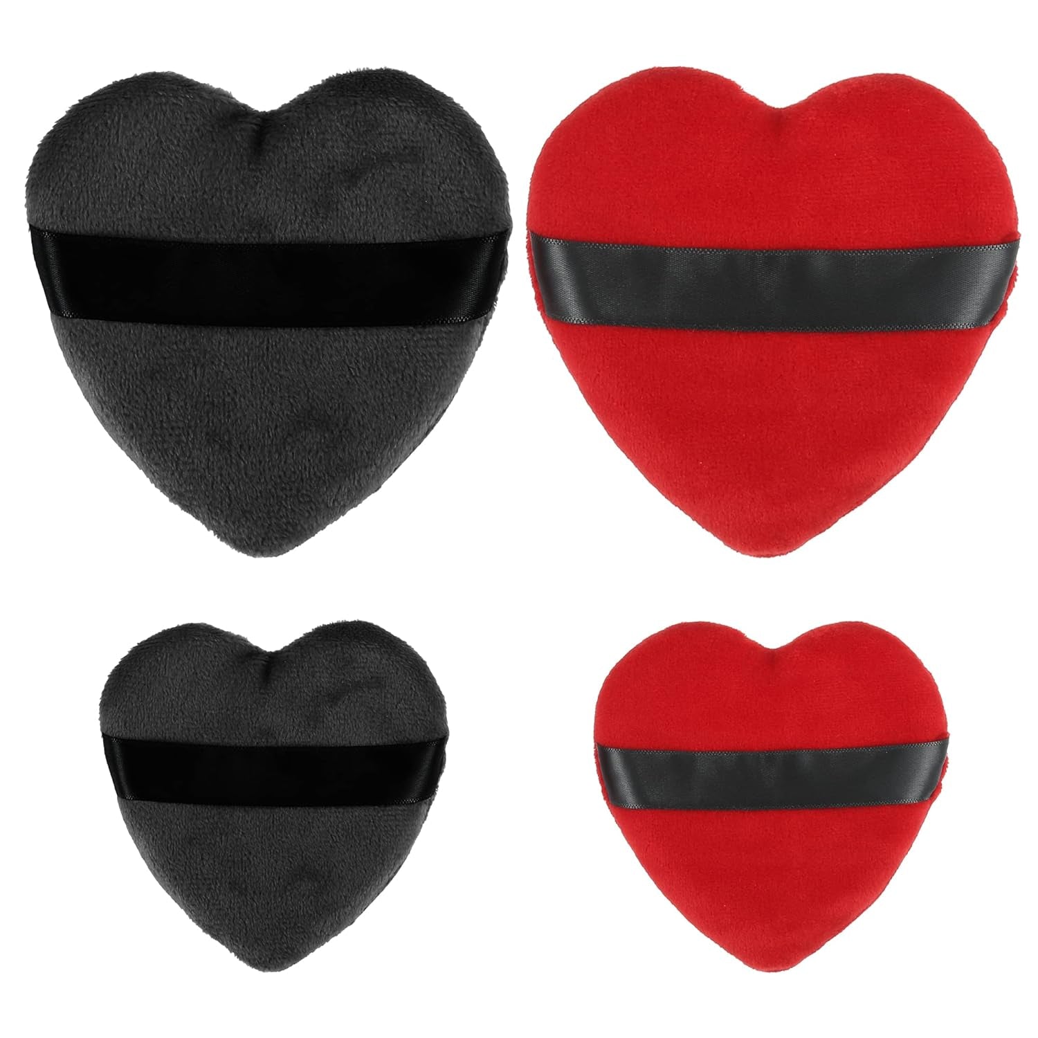 4 Pcs Loose Powder Puff, Face Soft Heart Shape Puff Blender Beauty Makeup Tool Short Plush, Black Red