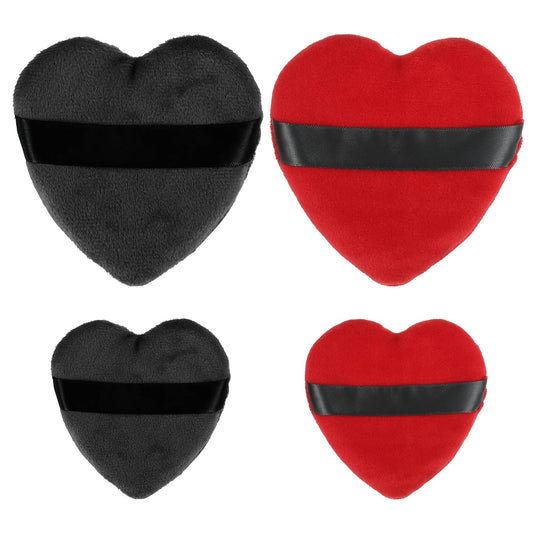 4 Pcs Loose Powder Puff, Face Soft Heart Shape Puff Blender Beauty Makeup Tool Short Plush, Black Red