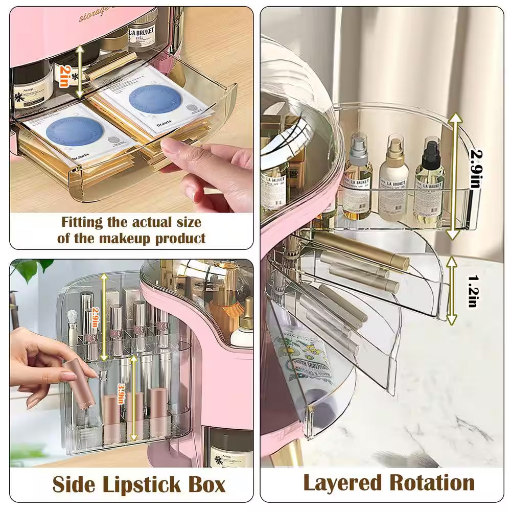 Makeup and Cosmetics Organizer with Drawers Waterproof Dustproof Cover Perfect for Your Countertop or Bedroom in Pink