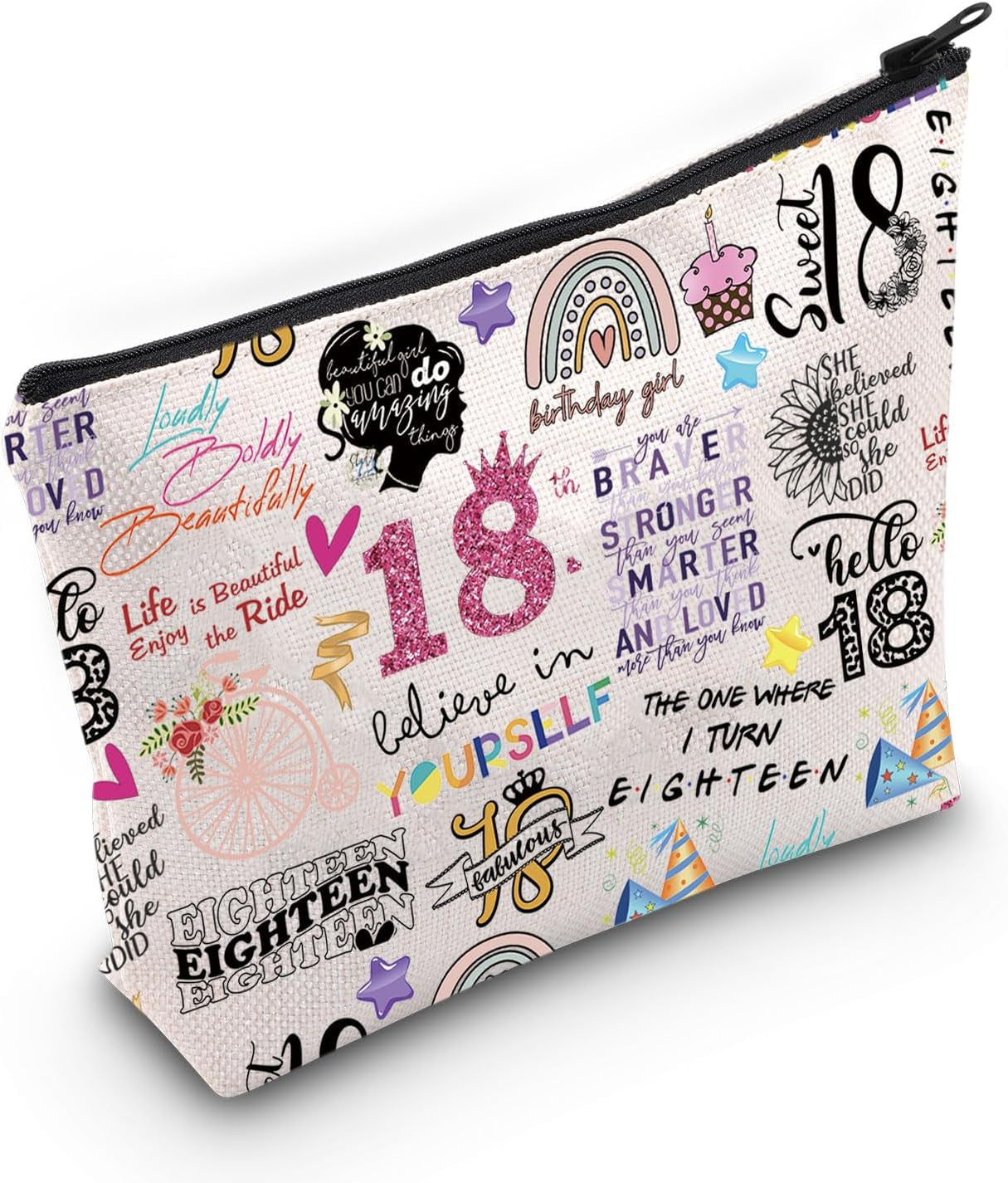 Happy 18Th Birthday Gift Official Adulthood 18 Birthday Hello 18 Canvas Zipper Pouch Bag (18 Birthday)