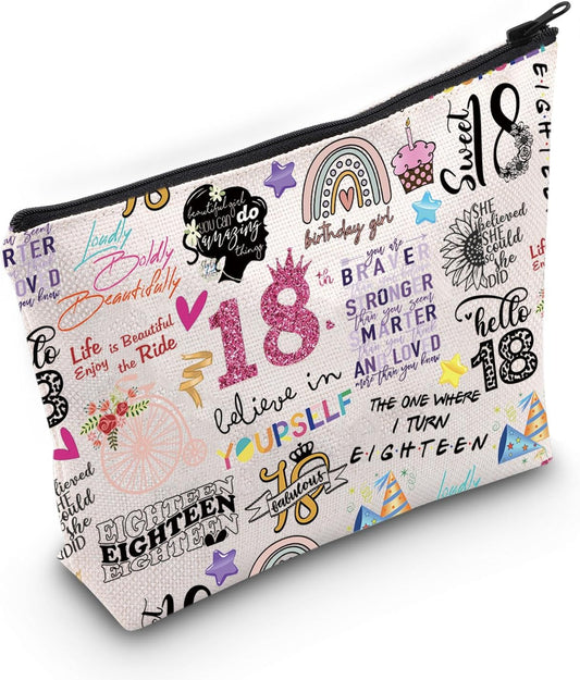 Happy 18Th Birthday Gift Official Adulthood 18 Birthday Hello 18 Canvas Zipper Pouch Bag (18 Birthday)