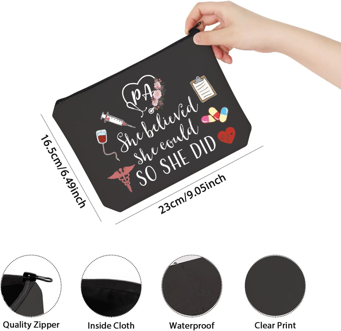 Physician Assistant Gift She Believed She Could so She Did 2023 Nurse Graduation Gift Makeup Bag (Blk-She Believed PA)