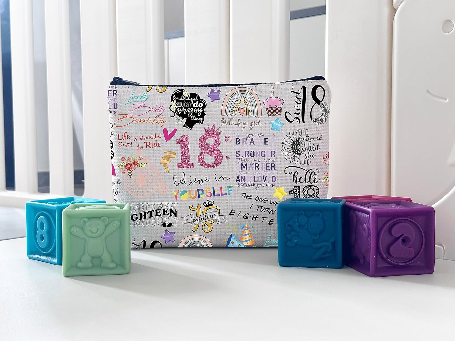 Happy 18Th Birthday Gift Official Adulthood 18 Birthday Hello 18 Canvas Zipper Pouch Bag (18 Birthday)