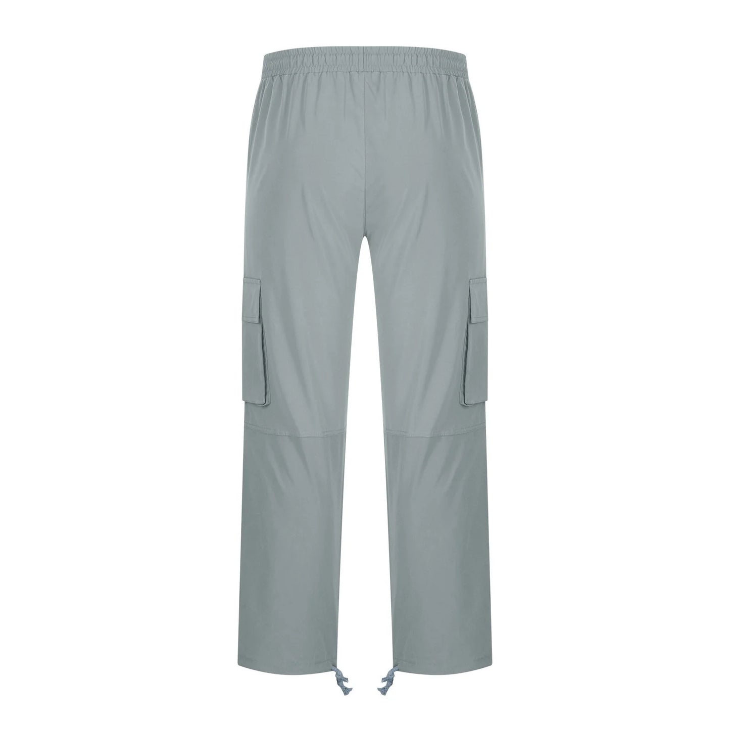 Trousers Full Length Pants for Men Solid 2025 Casual Multiple Pockets Outdoor Straight Type Fitness Pants Cargo Pants Trousers Gray