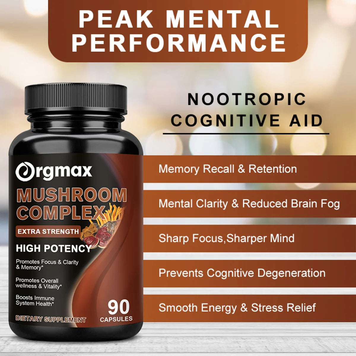10 Blend Mushroom Complex Capsules 2760Mg for Energy & Immune Support, Dietary Supplements Promote Mental Clarity & Focus, 90 Capsules