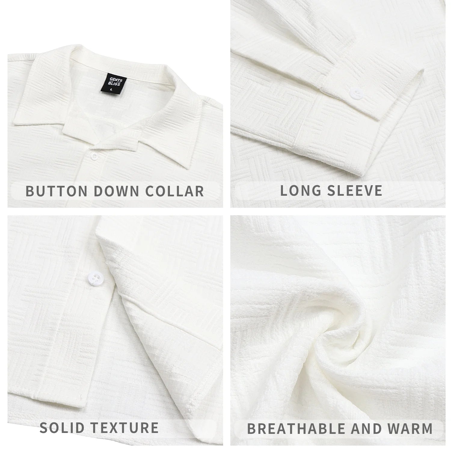 Button down Mens Shirts Long Sleeve Shirts for Men Solid Texturet-Shirts