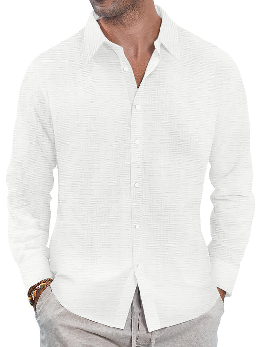 Button down Mens Shirts Long Sleeve Shirts for Men Solid Texturet-Shirts