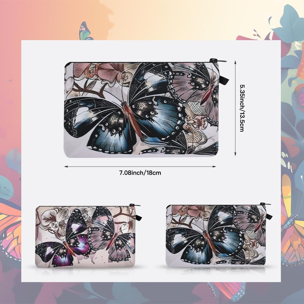 Cosmetic Bag 2PCS, Butterflies Print Makeup Bag Organizer Pouch Waterproof Cosmetic Toiletry Bag for Women Storage Travel Accessories Favors