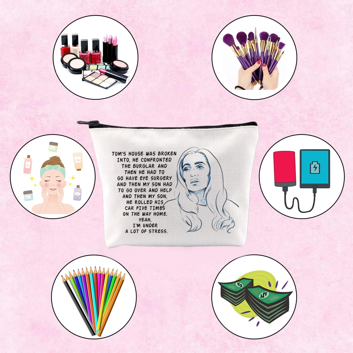 TOM'S HOUSE Women'S Reality TV Show Lover Gift Zipper Pouch Makeup Bag