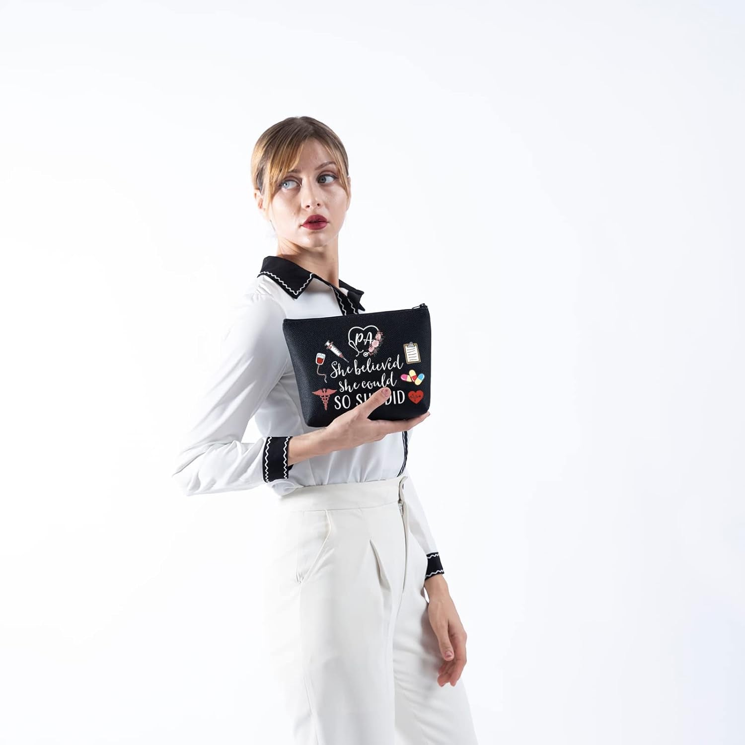 Physician Assistant Gift She Believed She Could so She Did 2023 Nurse Graduation Gift Makeup Bag (Blk-She Believed PA)