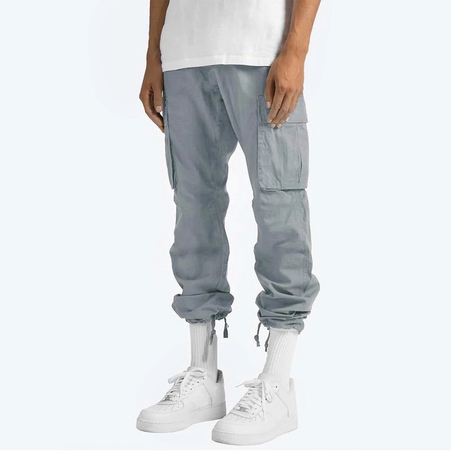 Trousers Full Length Pants for Men Solid 2025 Casual Multiple Pockets Outdoor Straight Type Fitness Pants Cargo Pants Trousers Gray
