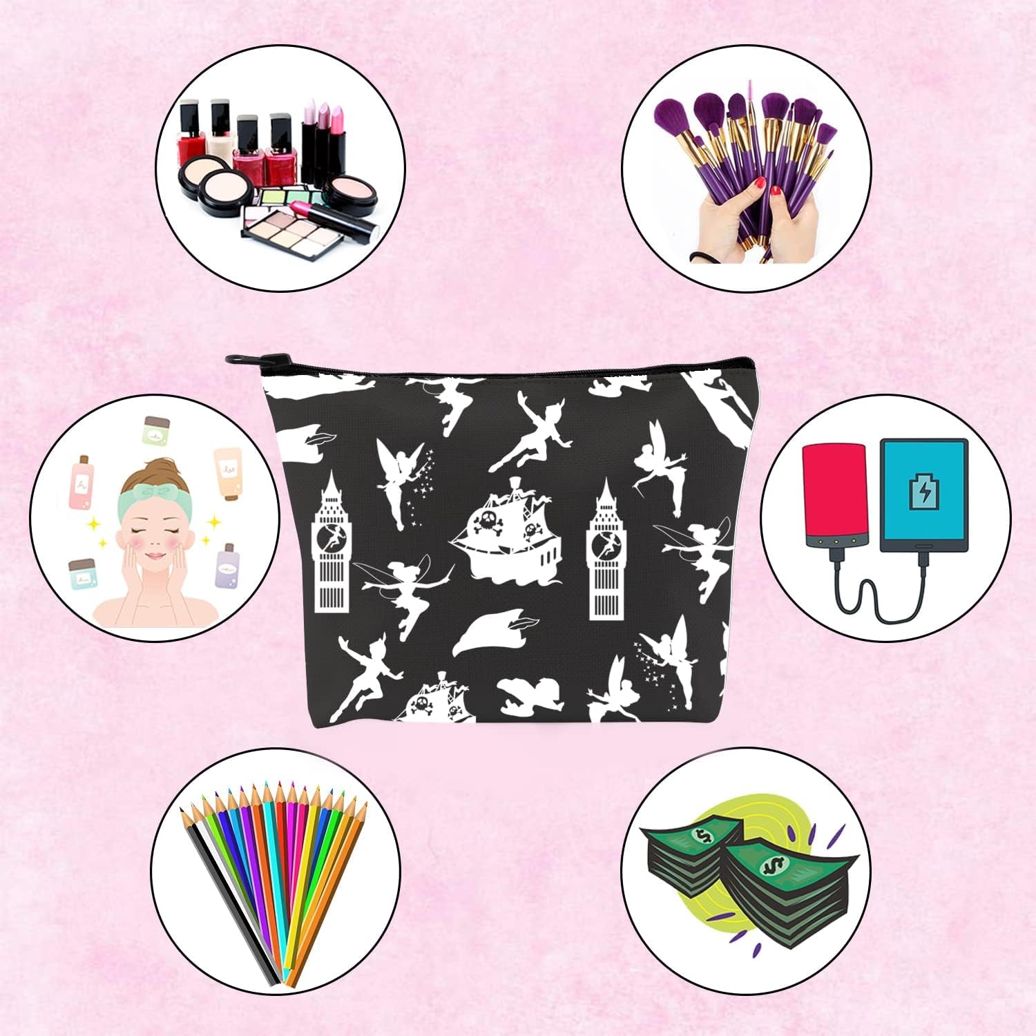 Fairytale Fans Cosmetic Bag Movie Merchandise Makeup Bag Cartoons Bag Gift for Women (Peter Pan)