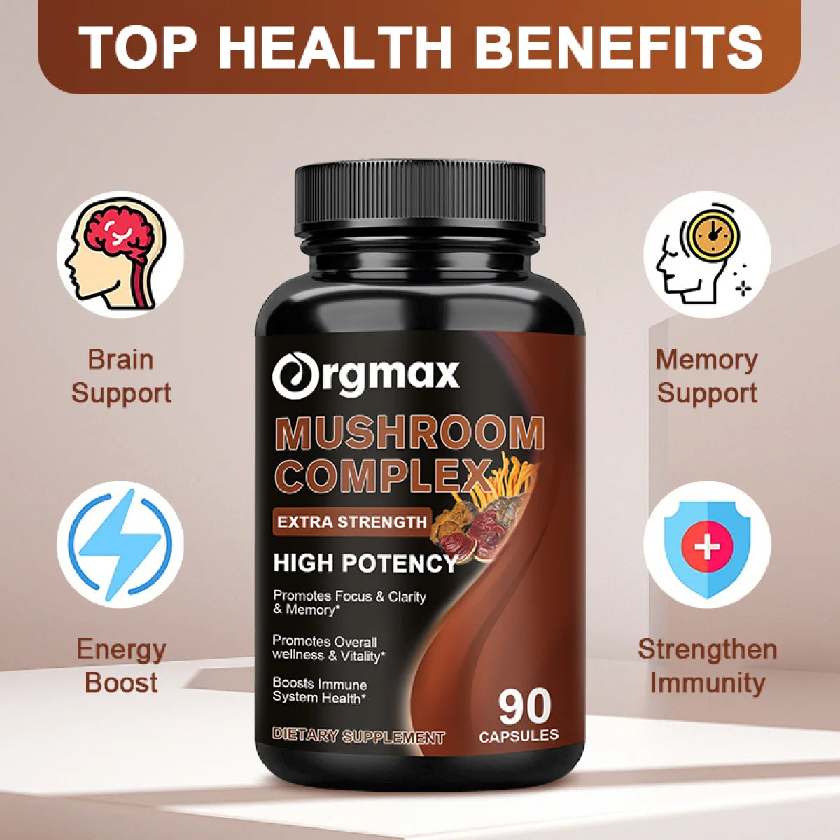10 Blend Mushroom Complex Capsules 2760Mg for Energy & Immune Support, Dietary Supplements Promote Mental Clarity & Focus, 90 Capsules