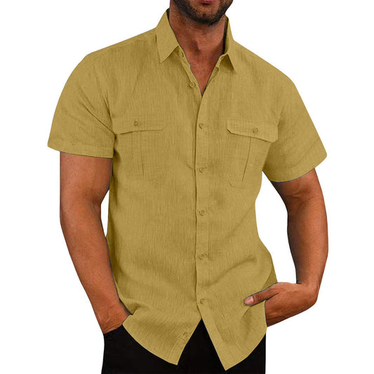 Mens Short Sleeve Classic Shirts Fishing Casual Regular-Fit Button-Up Collared Plaid Double Pocket Dress Shirt Top Tees Blouses Men Short Sleeve Shirts Button up Clearance Beach Wedding Shirt M-5XL
