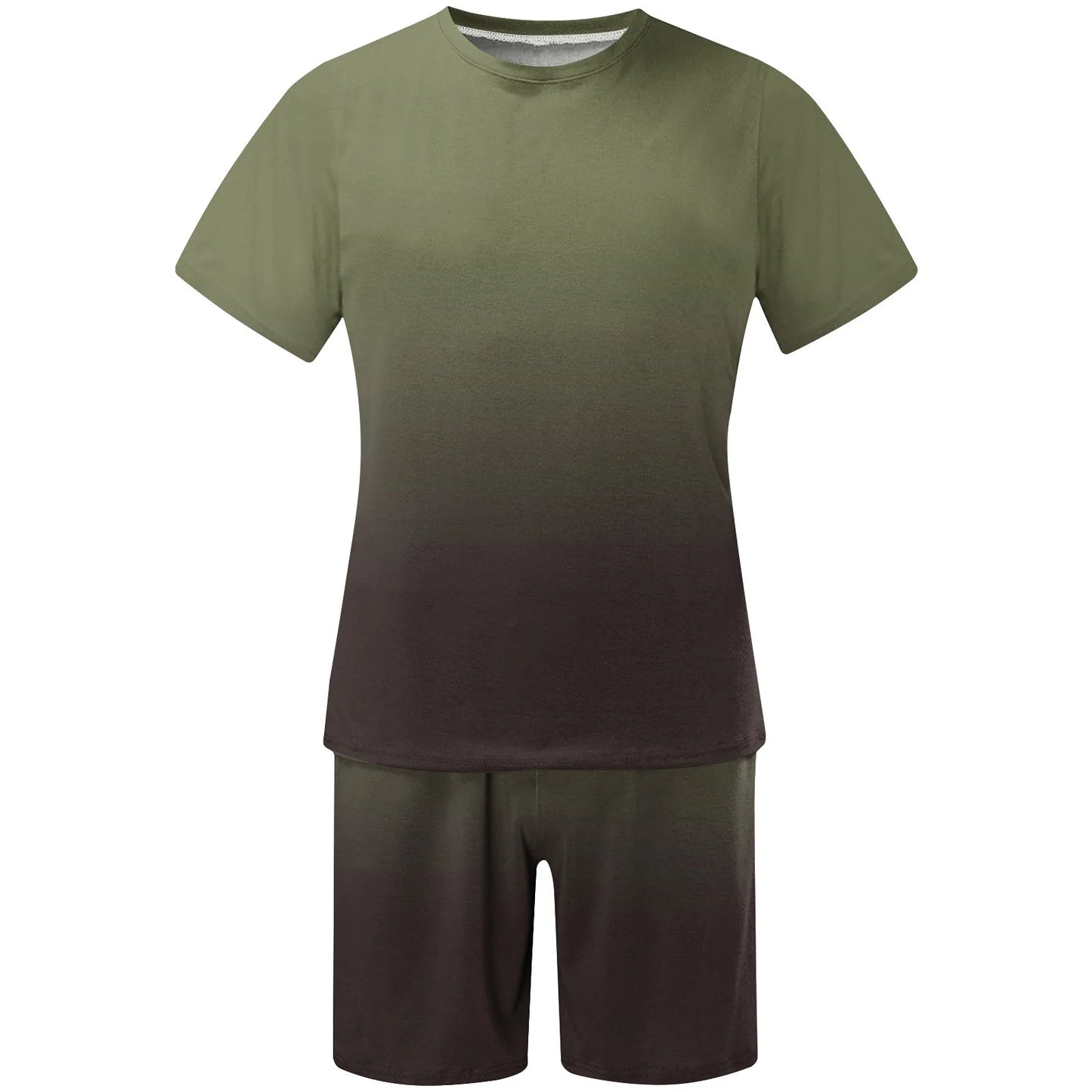 Mens Summer 2 Piece Tracksuit Gradient Color Crew Neck Pull-On Tee Tops and Double Pockets Plain Shorts Vacation Workout Shirts Sets