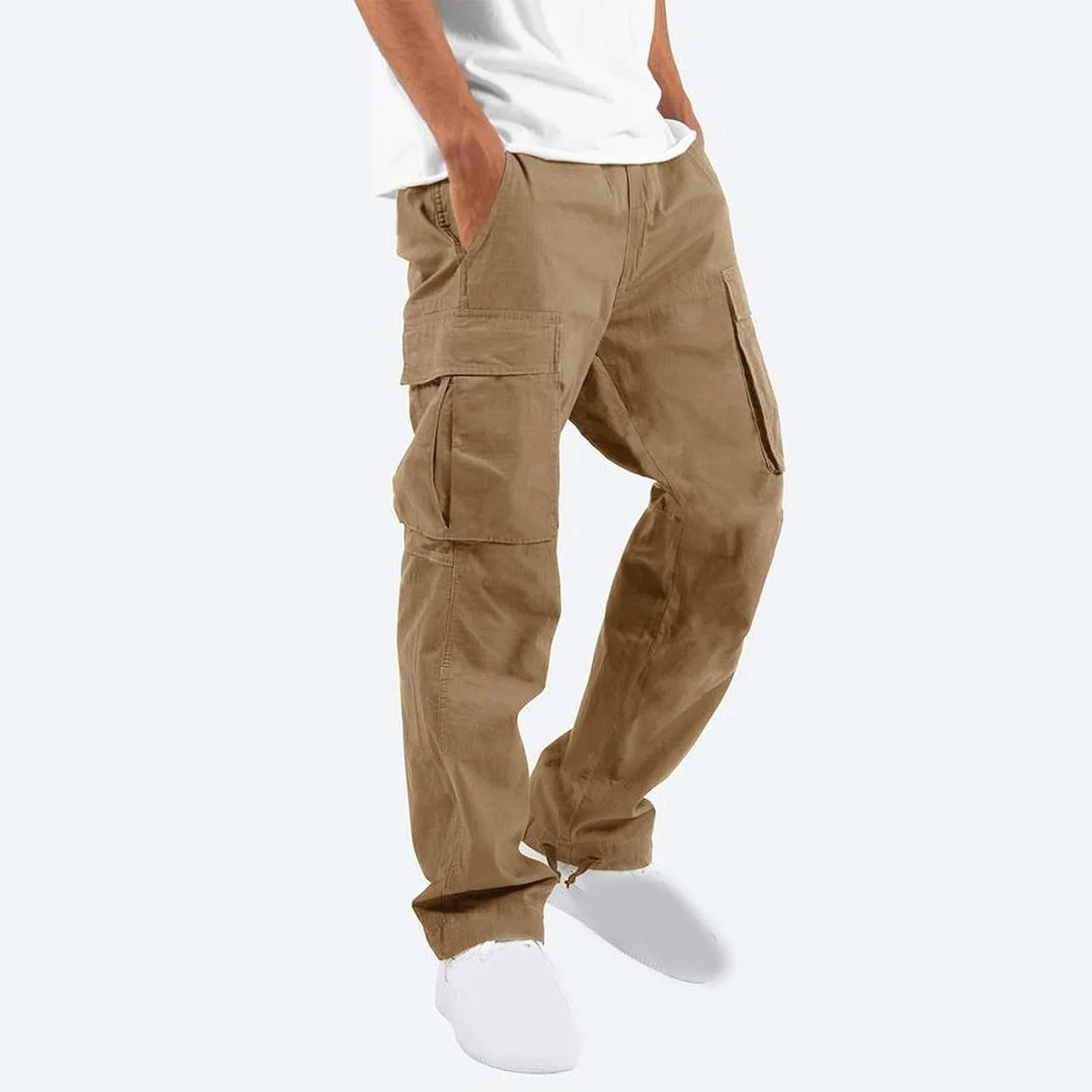 Trousers Full Length Pants for Men Solid 2025 Casual Multiple Pockets Outdoor Straight Type Fitness Pants Cargo Pants Trousers Gray