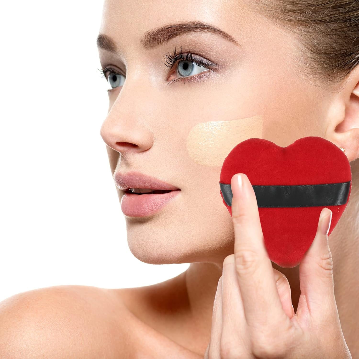 4 Pcs Loose Powder Puff, Face Soft Heart Shape Puff Blender Beauty Makeup Tool Short Plush, Black Red