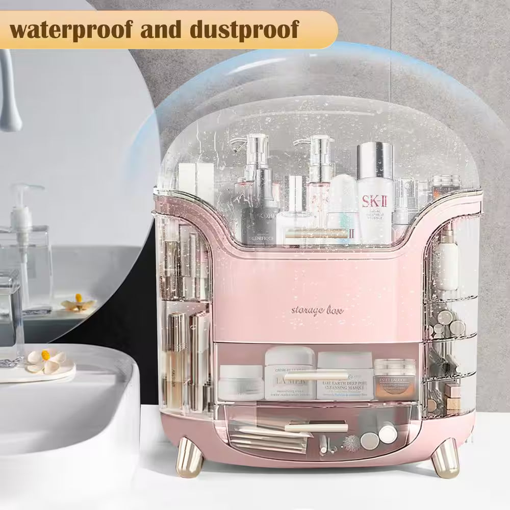 Makeup and Cosmetics Organizer with Drawers Waterproof Dustproof Cover Perfect for Your Countertop or Bedroom in Pink