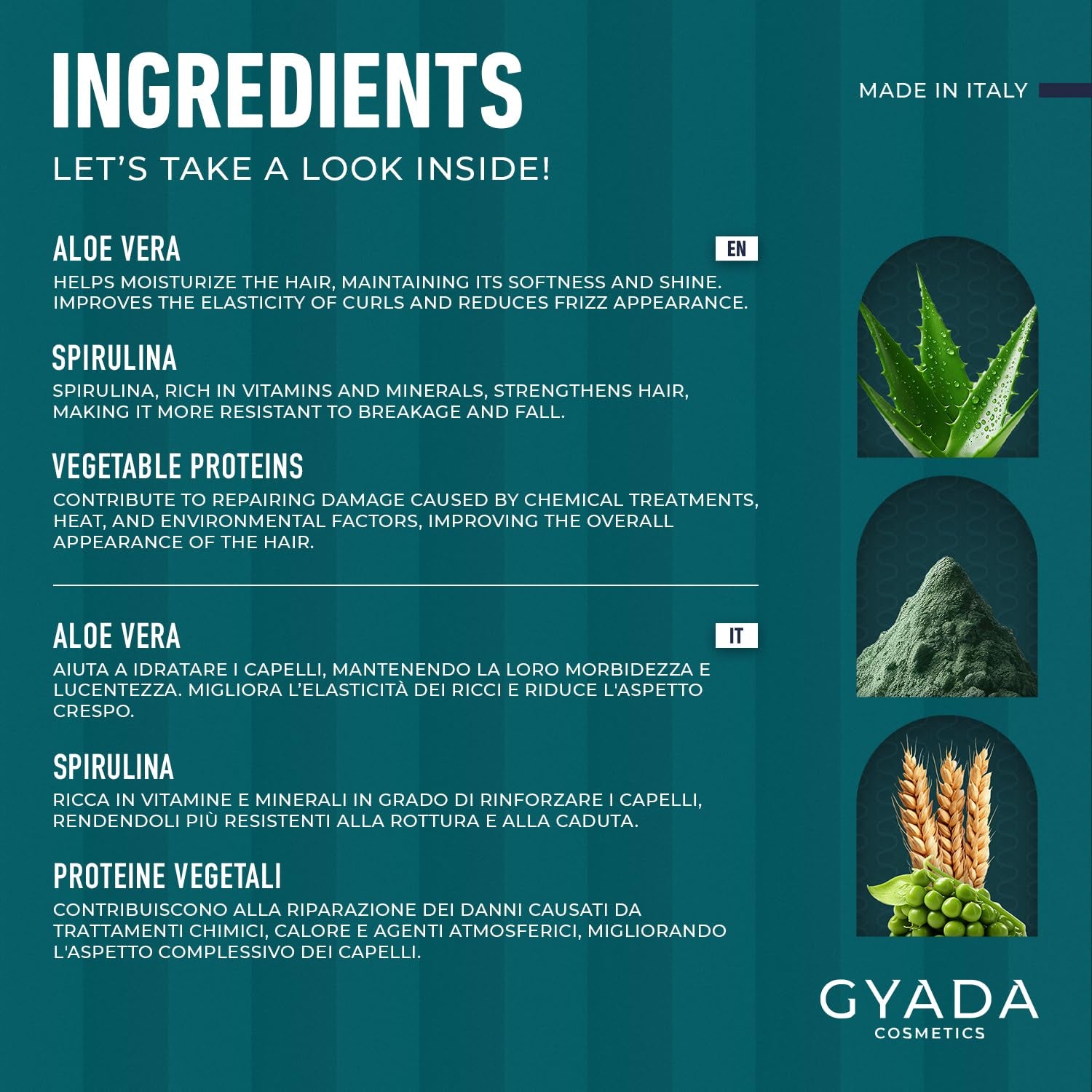 GYADA Strengthening and Repairing Hair Gel with Spirulina - Defines Curly Hair & Straight Hair - Prevents Breakage and Dehydration - Vegan & Green Formula - Cruelty Free - 5.07 Fl Oz