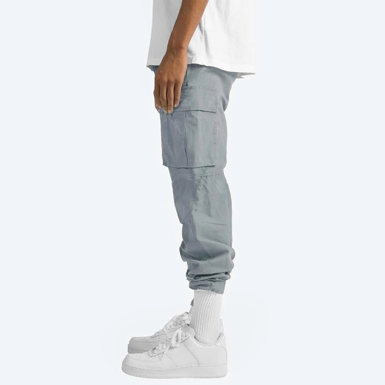 Trousers Full Length Pants for Men Solid 2025 Casual Multiple Pockets Outdoor Straight Type Fitness Pants Cargo Pants Trousers Gray