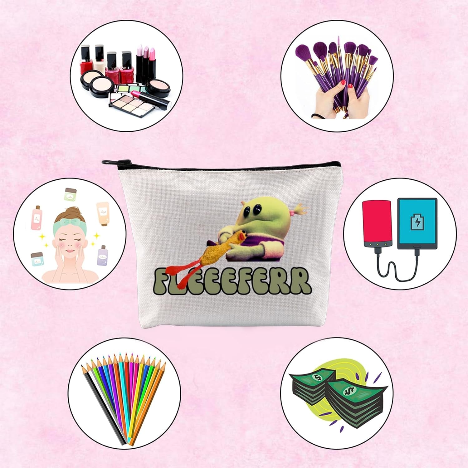 Funny Meme Fleeeferr Makeup Bag - Wonderful Gift for Mom, Sister, Cartoon Princes (Fleeeferr Bag)