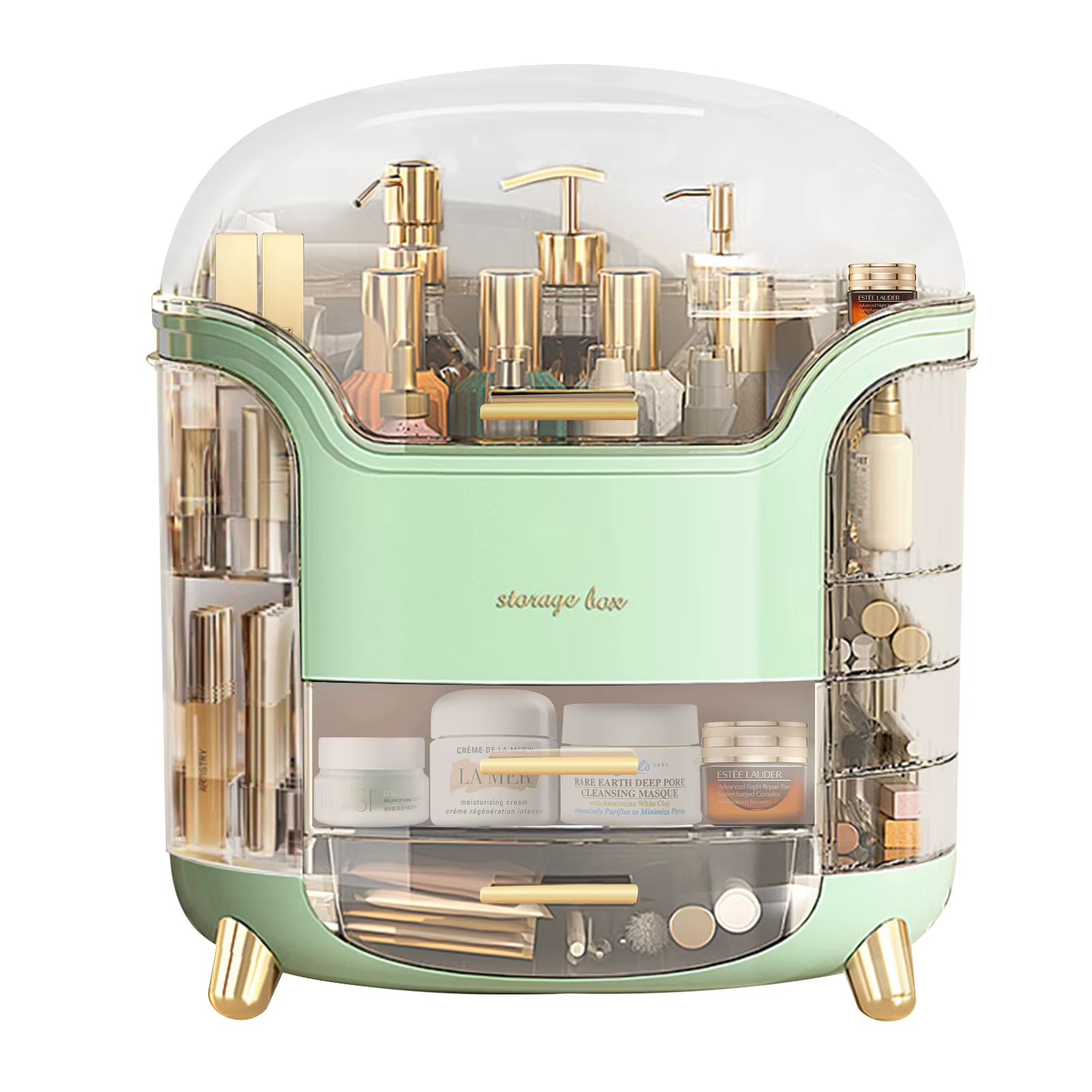 Makeup Organizer and Storage, Cosmetics Organizer Box for Countertop with Lid & Drawers, Cosmetics Skincare Organizers Box With