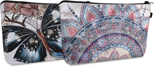 Cosmetic Bag 2PCS, Butterflies Print Makeup Bag Organizer Pouch Waterproof Cosmetic Toiletry Bag for Women Storage Travel Accessories Favors