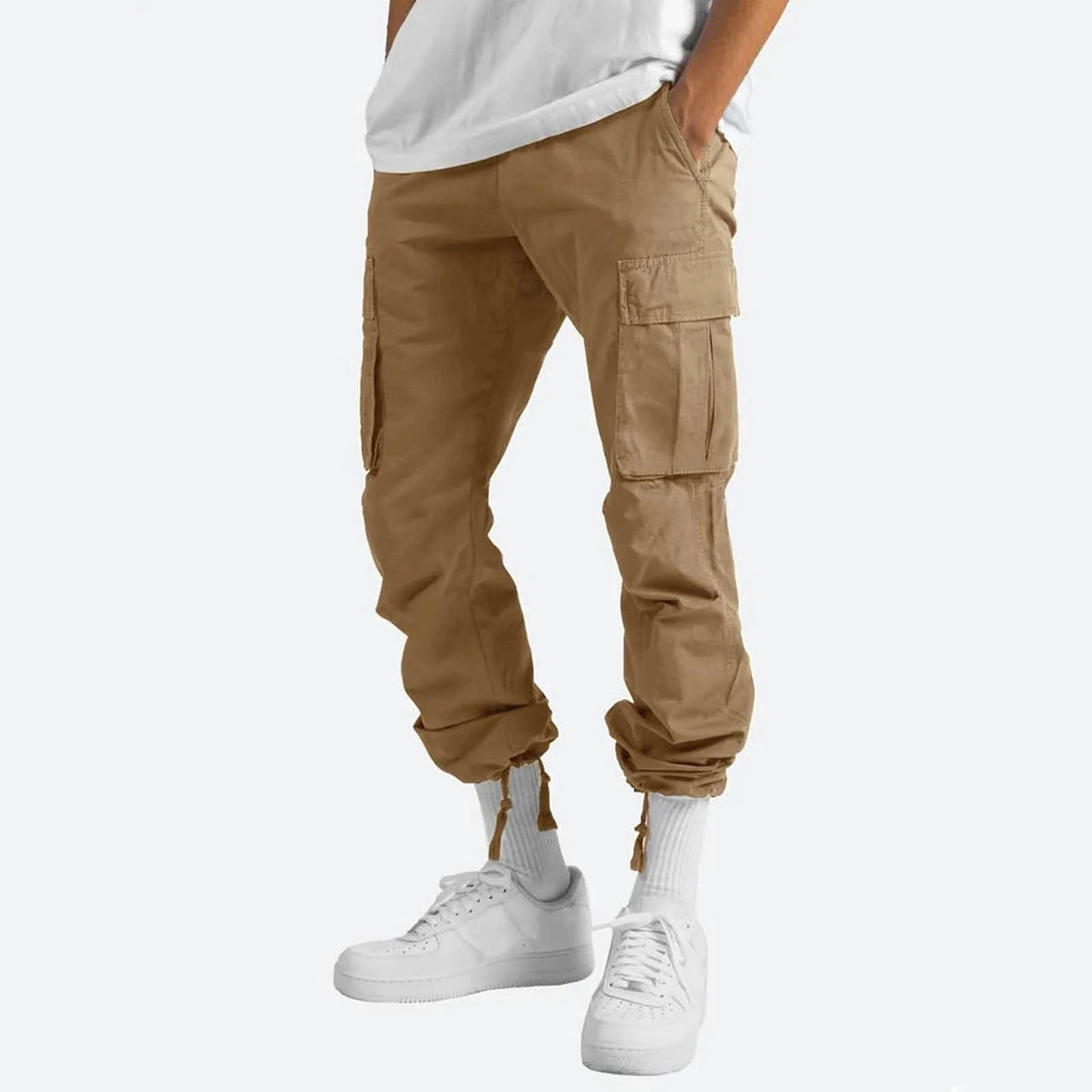 Trousers Full Length Pants for Men Solid 2025 Casual Multiple Pockets Outdoor Straight Type Fitness Pants Cargo Pants Trousers Gray