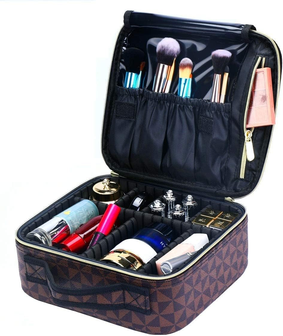 Travel Makeup Train MAKE up Case Makeup Cosmetic Case Organizer Portable Artist Storage Bag with Adjustable Dividers for Cosmetics Makeup Brushes Toiletry Jewelry Digital Accessories