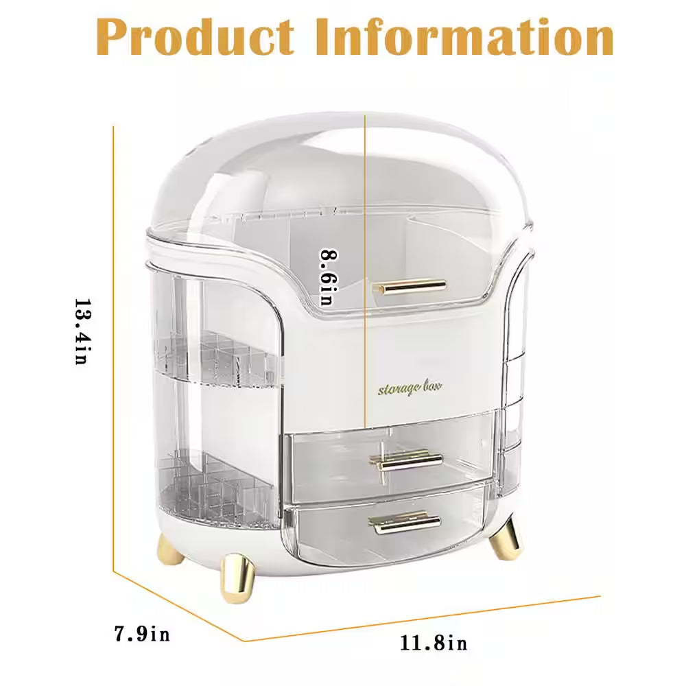 Makeup and Cosmetics Organizer with Drawers Waterproof Dustproof Cover Perfect for Your Countertop or Bedroom in White