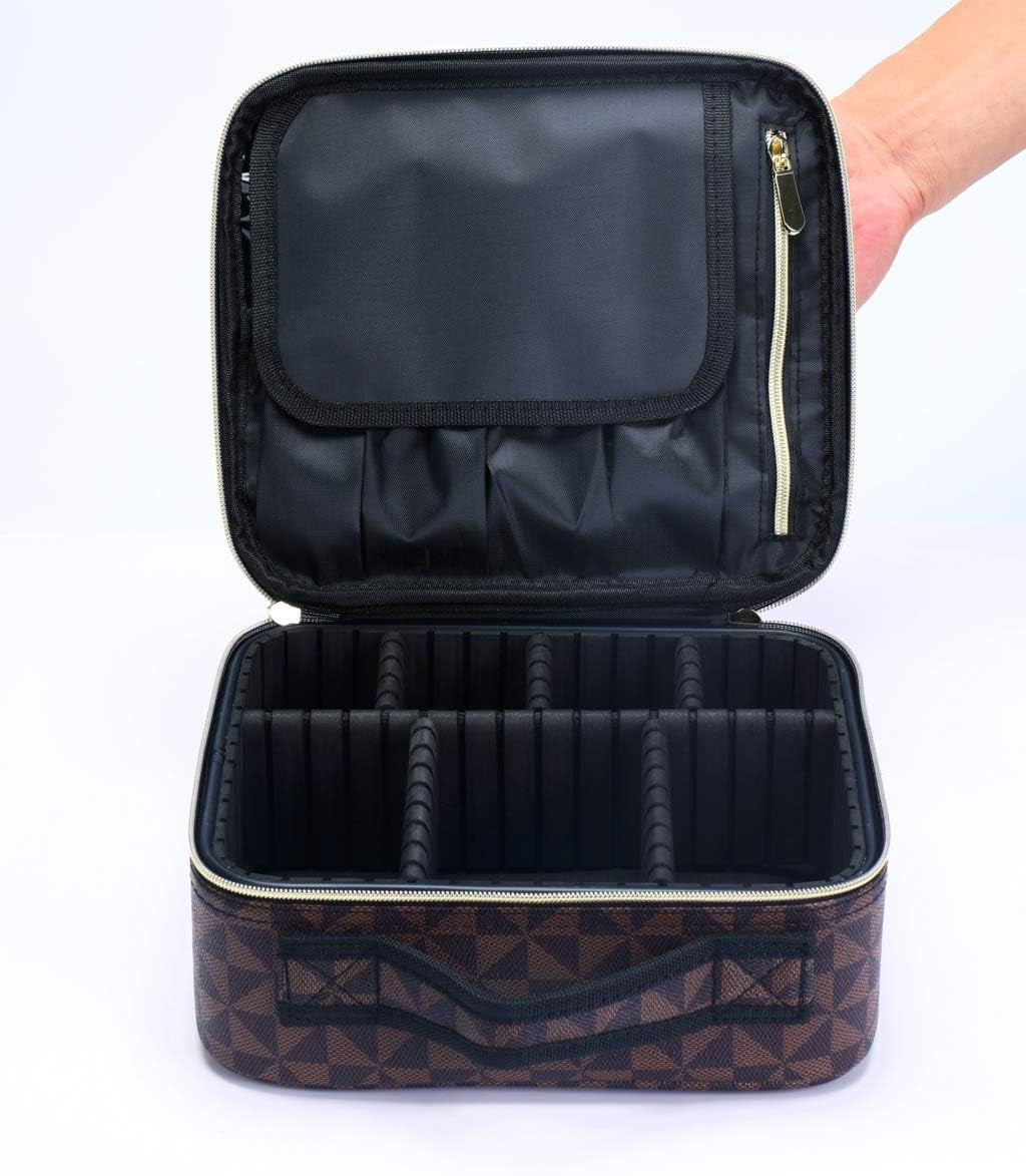 Travel Makeup Train MAKE up Case Makeup Cosmetic Case Organizer Portable Artist Storage Bag with Adjustable Dividers for Cosmetics Makeup Brushes Toiletry Jewelry Digital Accessories