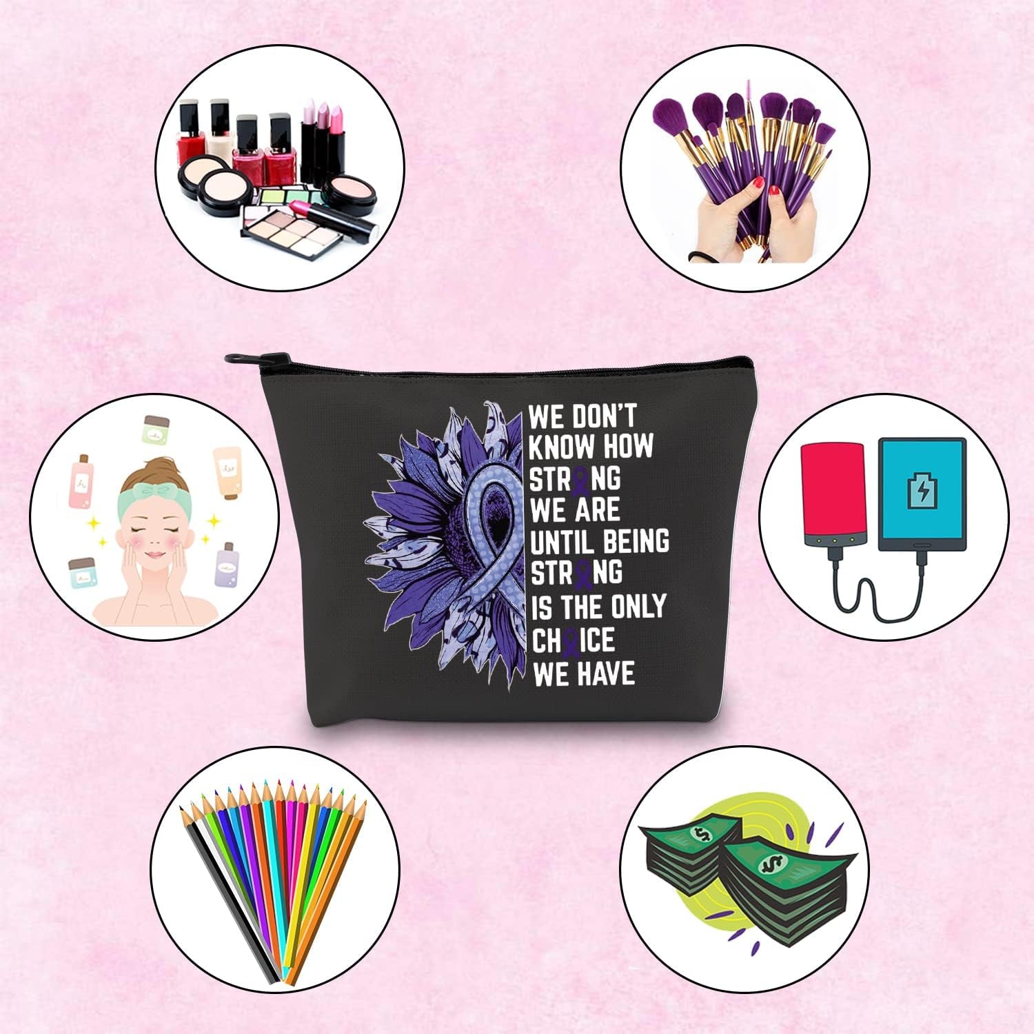 Colorectal Surgery Makeup Bag Colorectal Ribbon Gift for Patients Colon Cancer Gift Cancer Care Gift (WE DON'T)
