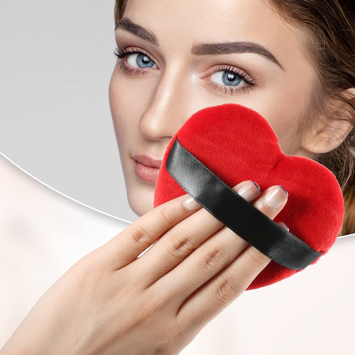 4 Pcs Loose Powder Puff, Face Soft Heart Shape Puff Blender Beauty Makeup Tool Short Plush, Black Red