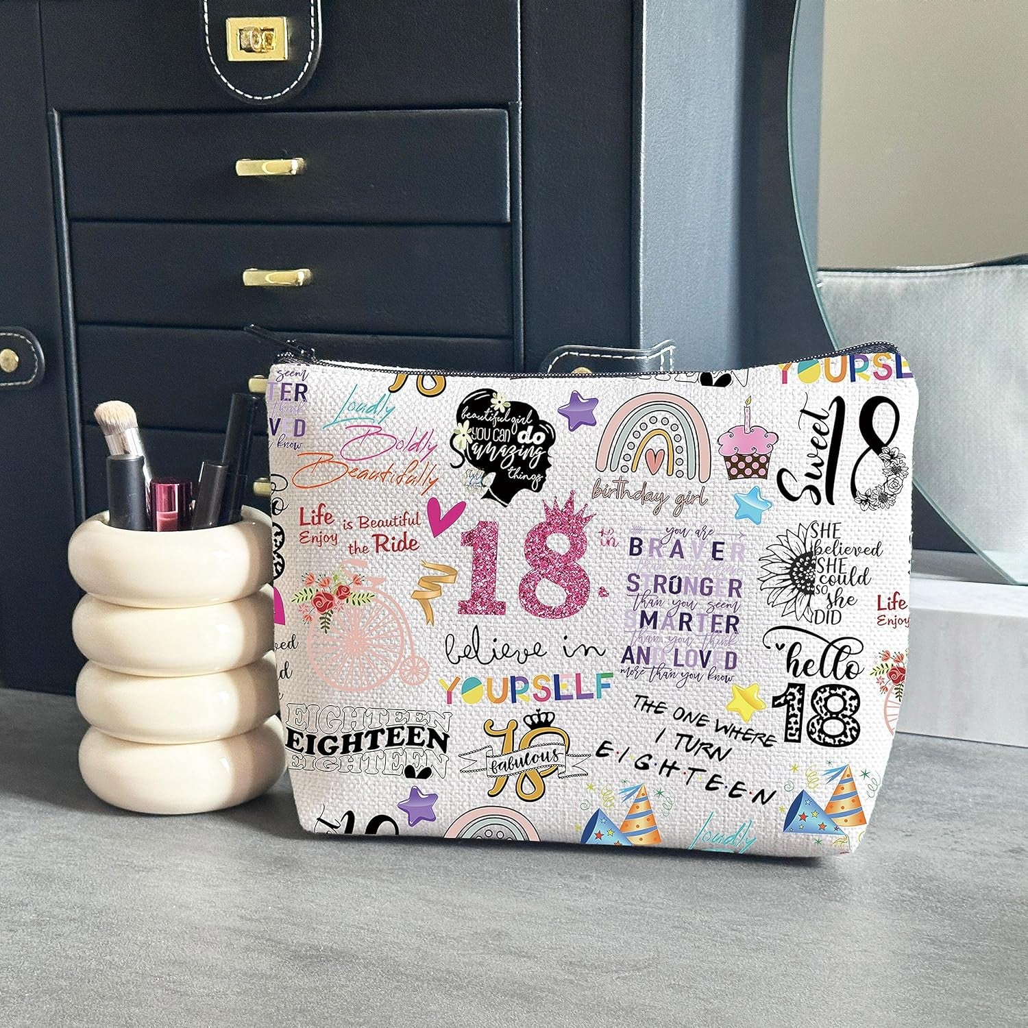 Happy 18Th Birthday Gift Official Adulthood 18 Birthday Hello 18 Canvas Zipper Pouch Bag (18 Birthday)