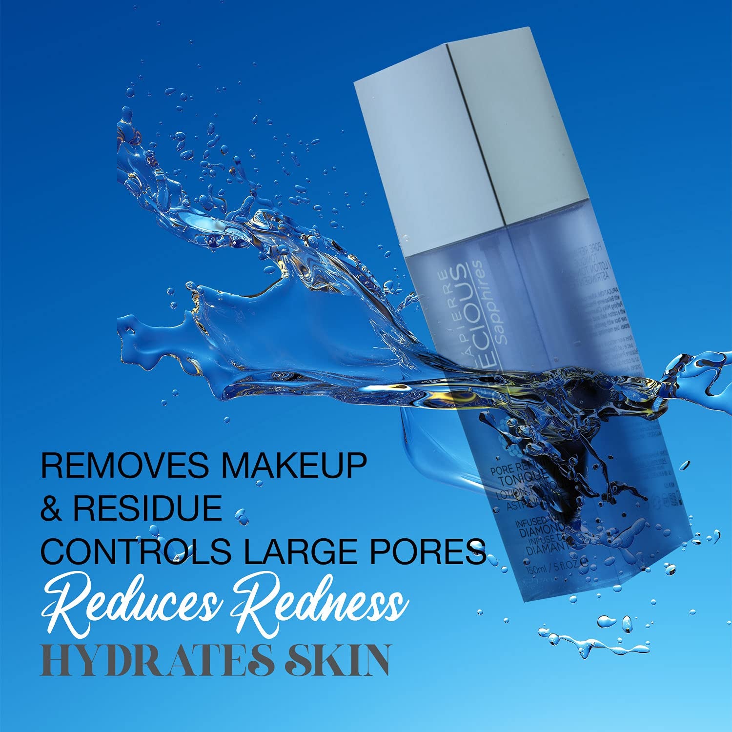 Precious Sapphires Diamond-Infused Pore Refining Tonique | All Natural Toner Gently Removes Makeup & Residue | Chamomile, Honey, & Cucumber Extracts for Soothing Refreshment - 150Ml