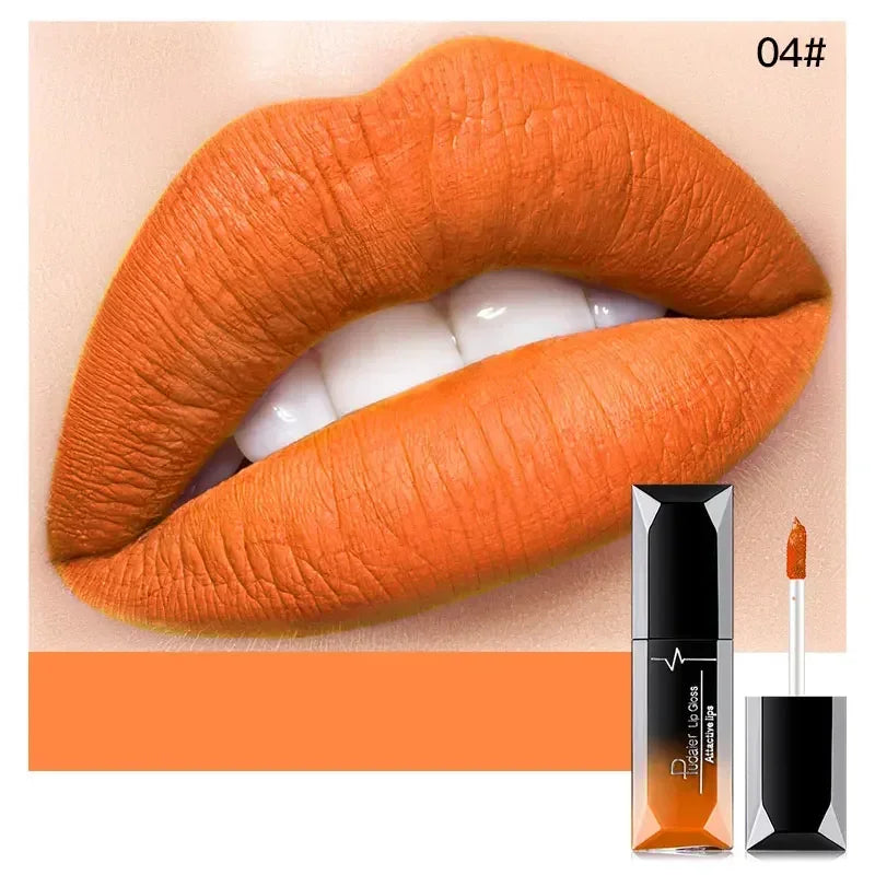 Pudaier Waterproof Lip Gloss Matte Liquid Lipstick Matte Lip Stick Cosmetics Makeup Nude Purple Black Rose Cosmetics