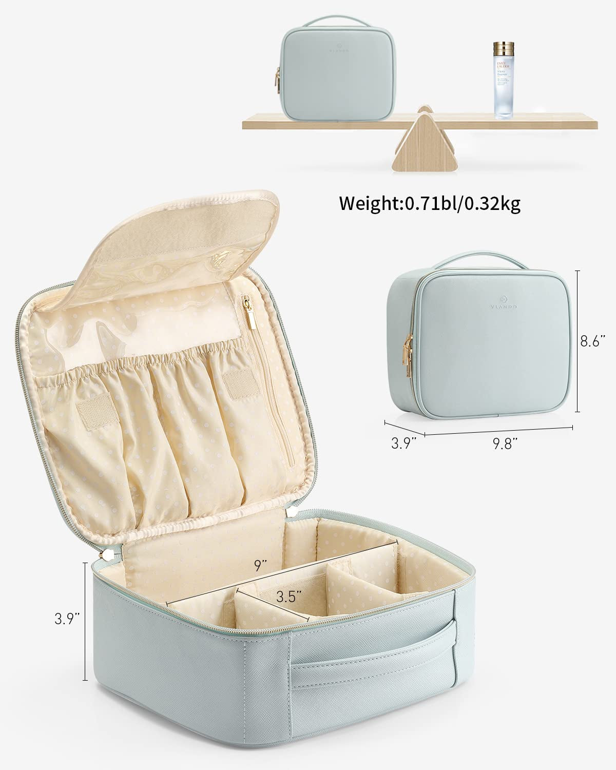 Makeup Bag, Travel Makeup Bags,Large Portable Make up Bag Organzier with Dividers and Handle Gifts for Women Girls,Traveler,Christmas,Wedding Blue