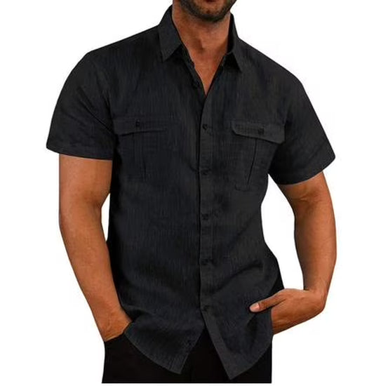Mens Short Sleeve Classic Shirts Fishing Casual Regular-Fit Button-Up Collared Plaid Double Pocket Dress Shirt Top Tees Blouses Men Short Sleeve Shirts Button up Clearance Beach Wedding Shirt M-5XL