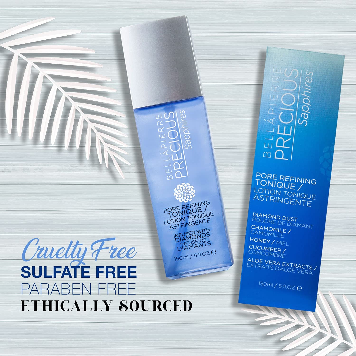 Precious Sapphires Diamond-Infused Pore Refining Tonique | All Natural Toner Gently Removes Makeup & Residue | Chamomile, Honey, & Cucumber Extracts for Soothing Refreshment - 150Ml