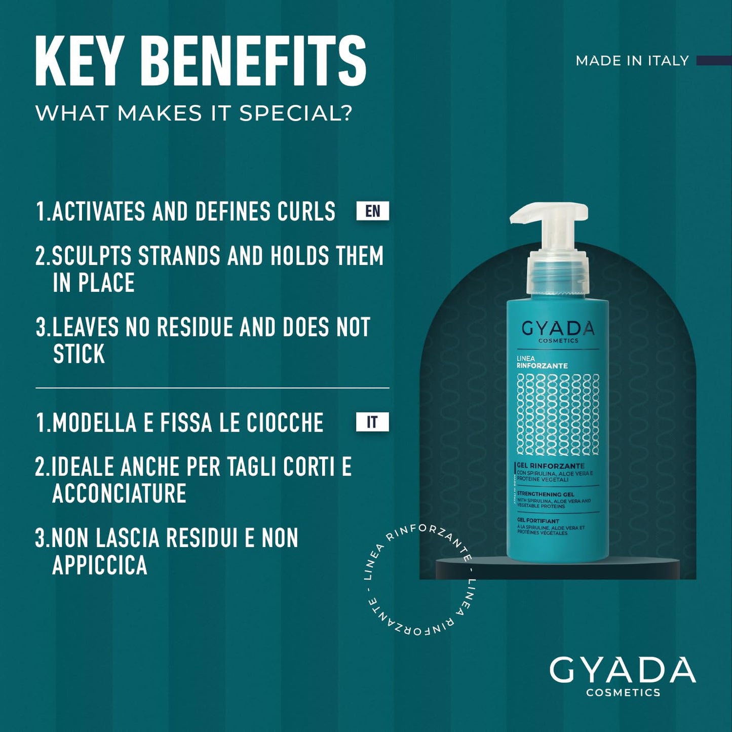 GYADA Strengthening and Repairing Hair Gel with Spirulina - Defines Curly Hair & Straight Hair - Prevents Breakage and Dehydration - Vegan & Green Formula - Cruelty Free - 5.07 Fl Oz