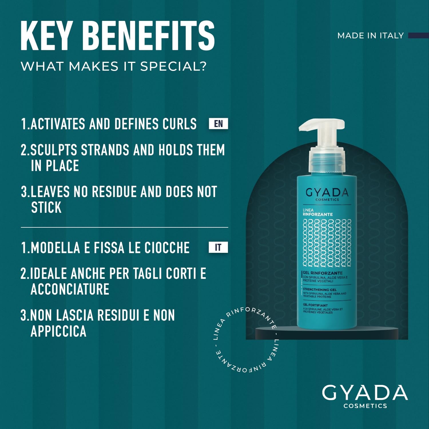 GYADA Strengthening and Repairing Hair Gel with Spirulina - Defines Curly Hair & Straight Hair - Prevents Breakage and Dehydration - Vegan & Green Formula - Cruelty Free - 5.07 Fl Oz