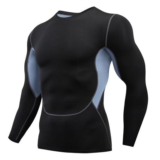 Athletic Workout Shirts for Men, Mens Fitness Long Sleeve Running Sports T Shirt Men Muscle Athletic Gym Compression Clothes Compression Shirt Men, Mens Shirts Grey M