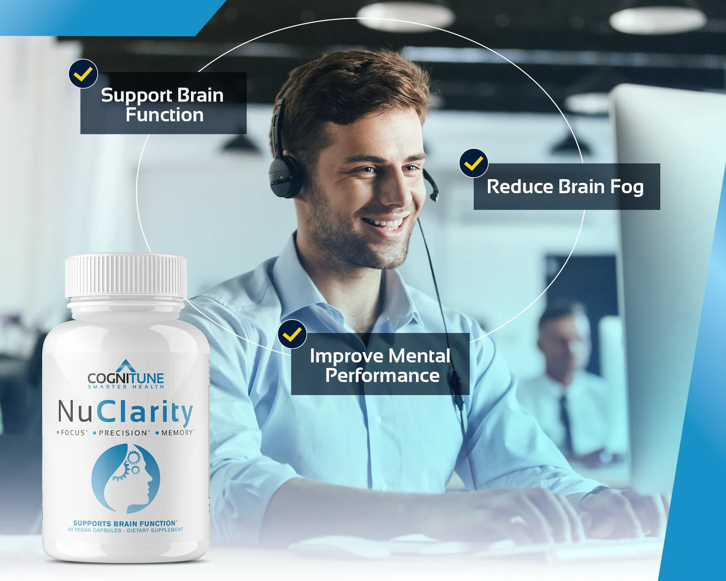 Nuclarity Nootropic Brain Supplement for Memory, Focus & Mental Clarity with Ginkgo Biloba, 60 Capsules
