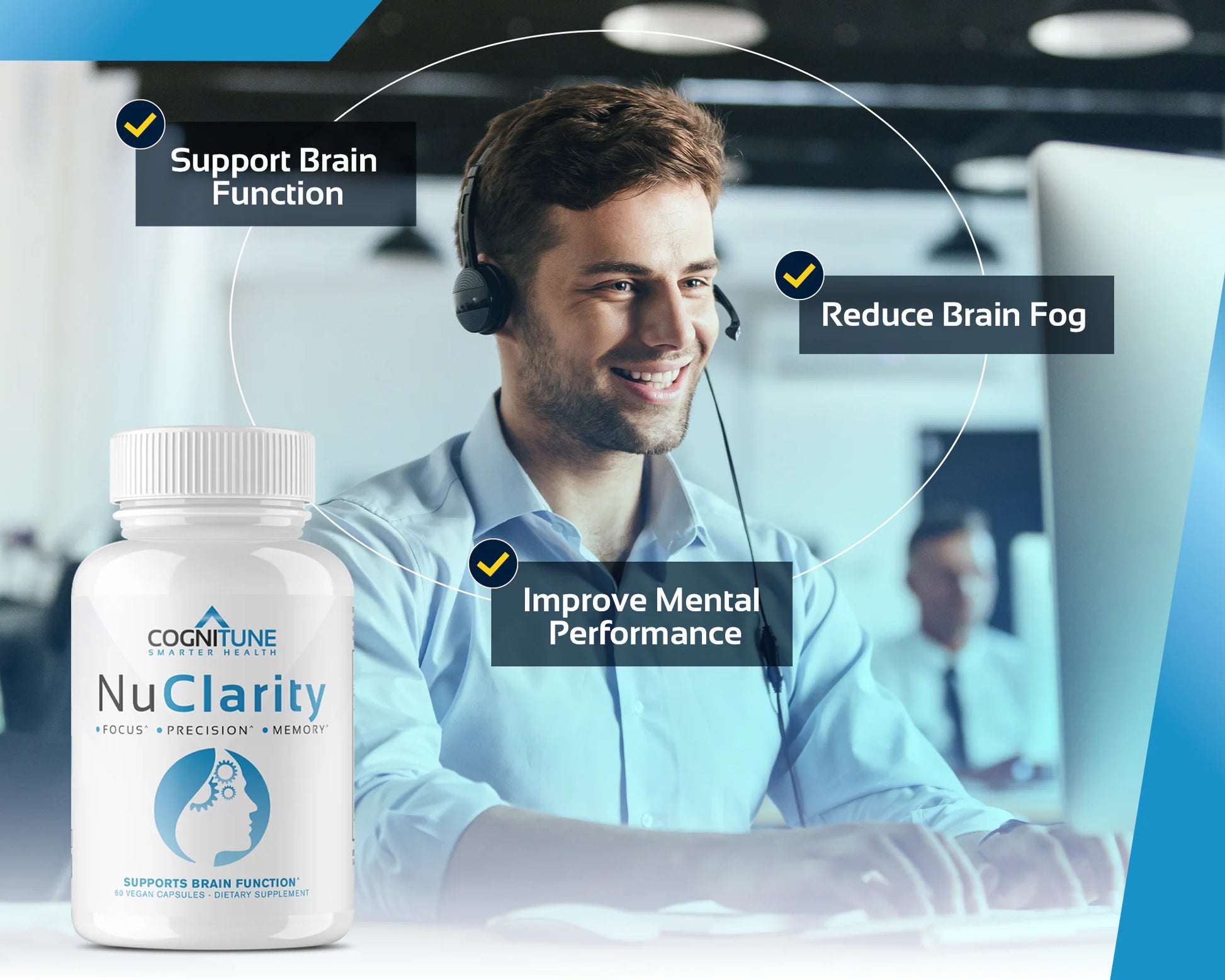 Nuclarity Nootropic Brain Supplement for Memory, Focus & Mental Clarity with Ginkgo Biloba, 60 Capsules