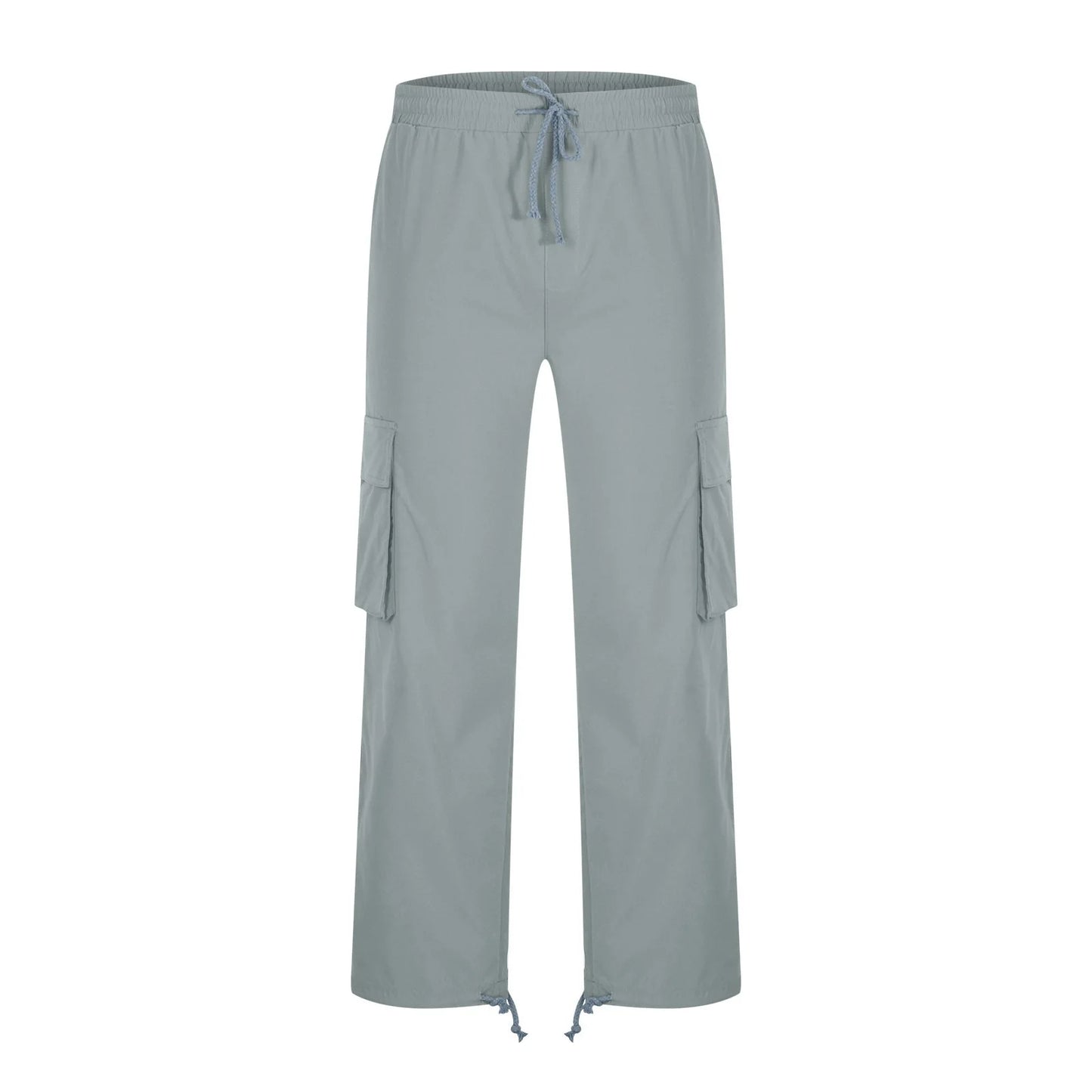 Trousers Full Length Pants for Men Solid 2025 Casual Multiple Pockets Outdoor Straight Type Fitness Pants Cargo Pants Trousers Gray