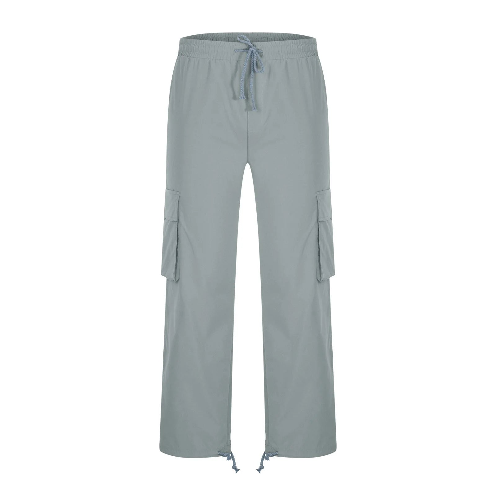 Trousers Full Length Pants for Men Solid 2025 Casual Multiple Pockets Outdoor Straight Type Fitness Pants Cargo Pants Trousers Gray