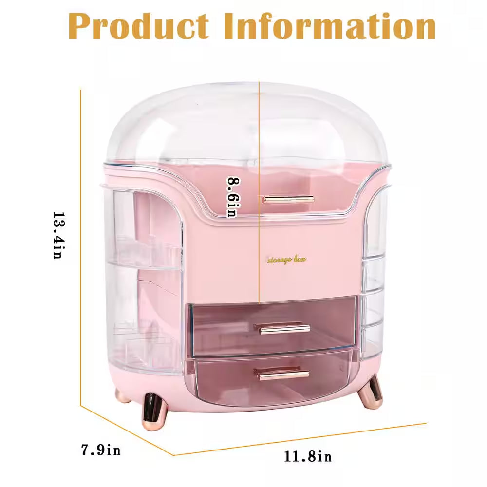 Makeup and Cosmetics Organizer with Drawers Waterproof Dustproof Cover Perfect for Your Countertop or Bedroom in Pink