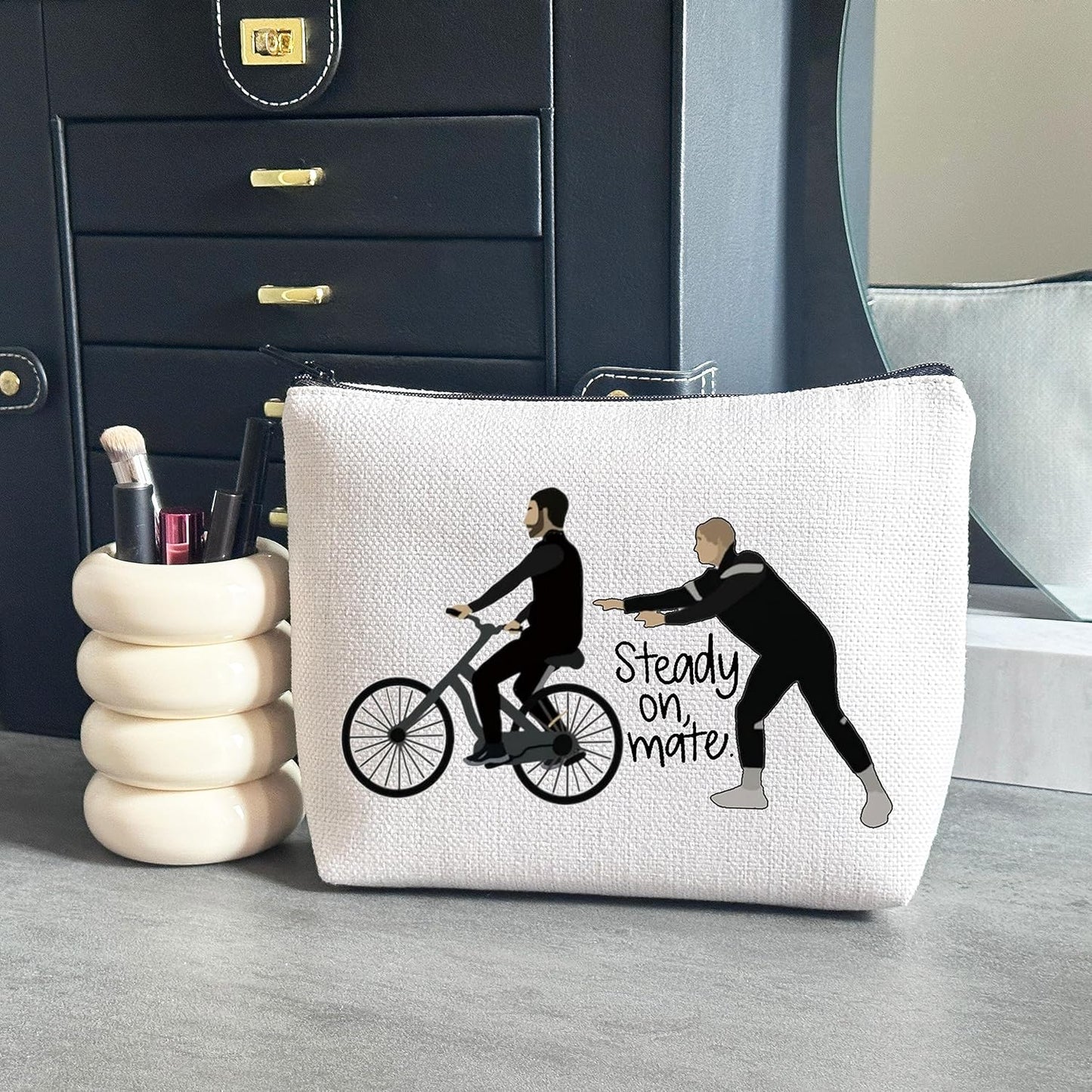 TV Show Inspired Steady on Mate Roy Kent Jamie Tartt Canvas Makeup Bag for Fans (Steady On)