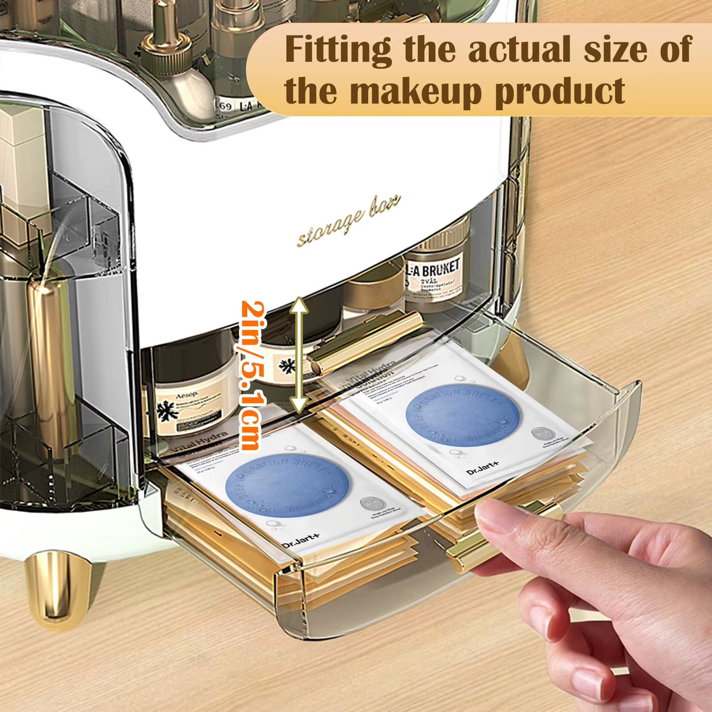 Makeup Organizer and Storage, Cosmetics Organizer Box for Countertop with Lid & Drawers, Cosmetics Skincare Organizers Box With