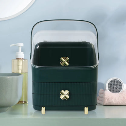 Makeup Organizer Cosmetics Storage with Fully Open Lid, Green, Countertop Cosmetics Display Case, Dresser, Ideal Gift for Women (Dark Green), 10.23*7.08*14.17In
